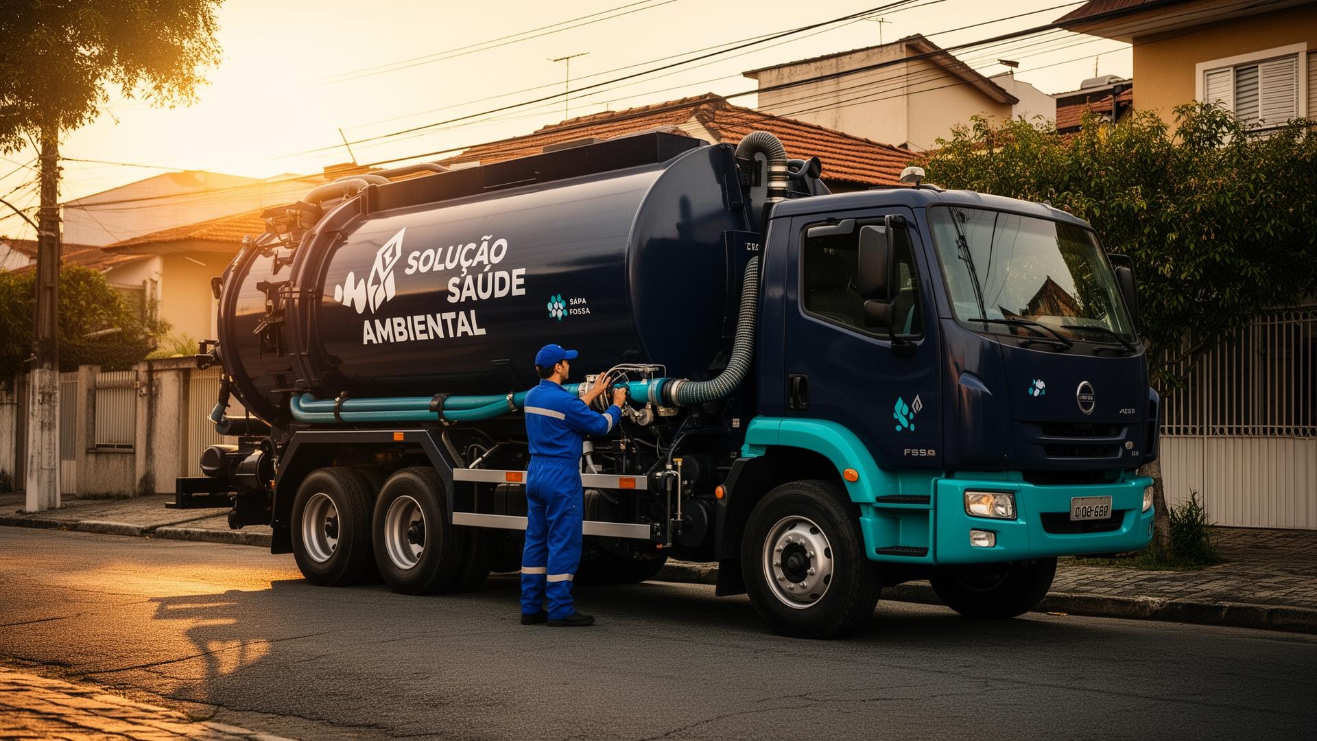 Caminhão limpa fossa Solução Saúde Ambiental em atendimento